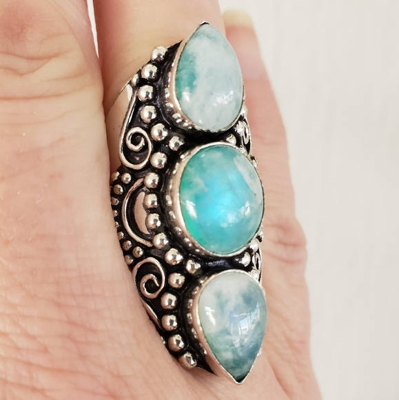 New Rainbow Moonstone 925 Silver Statement Ring. - Picture 3 of 8